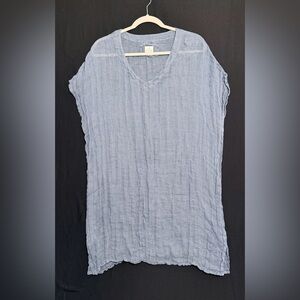 Vikolino OS Slate Blue Women's Tunic Top cover up open knit Linen Boho BeachVaca